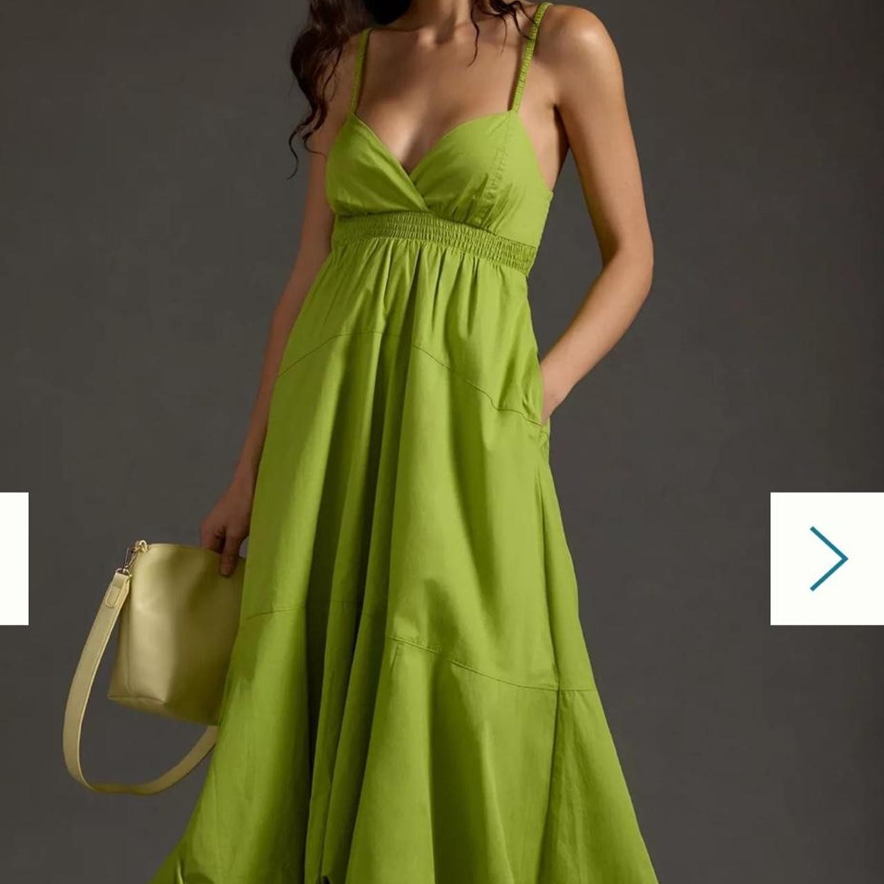 Anthropologie Lime Green Spaghetti Strap Mini Dress